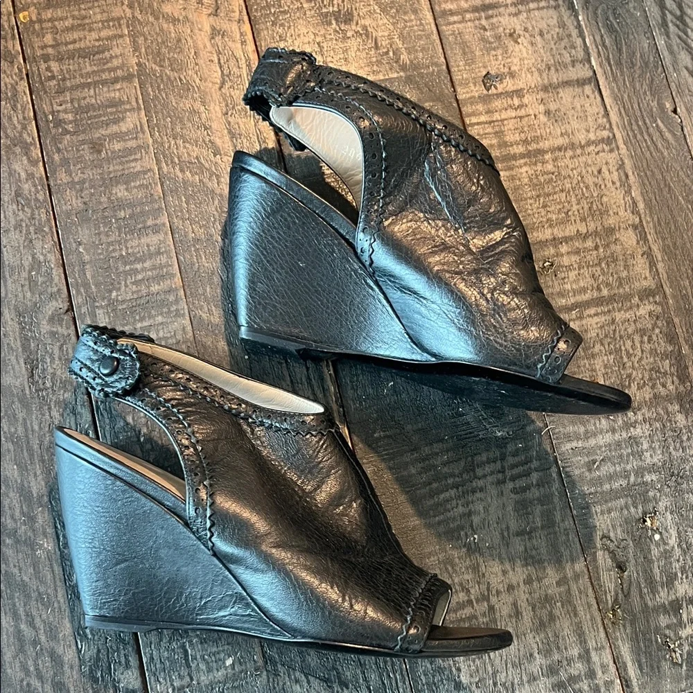 Balenciaga Black Leather Peep-Toe Wedge Sandals